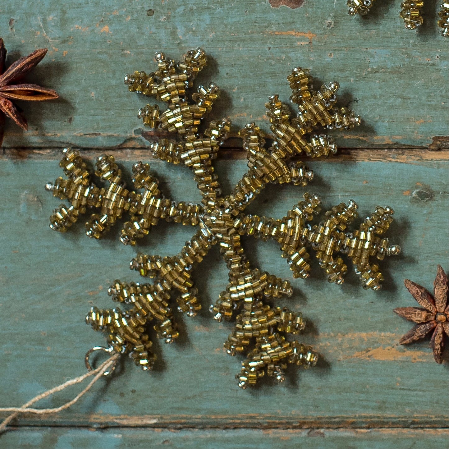 Antique Gold Large Glass Beaded Snowflake