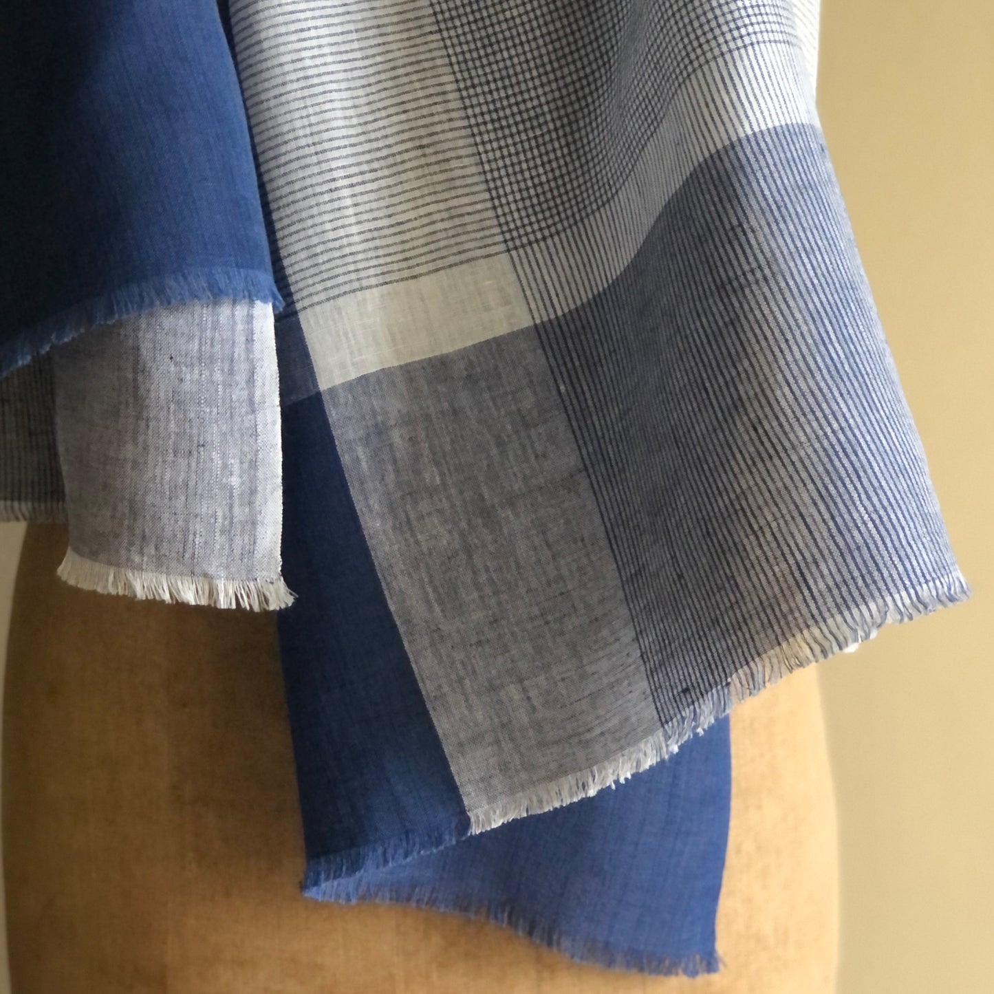 Blue And Ivory Linen Scarf
