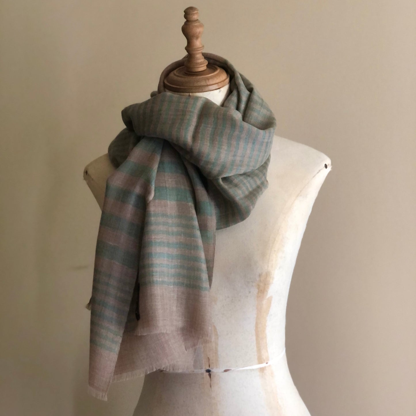 Fine Knit Cashmere Scarf With Green Stripes