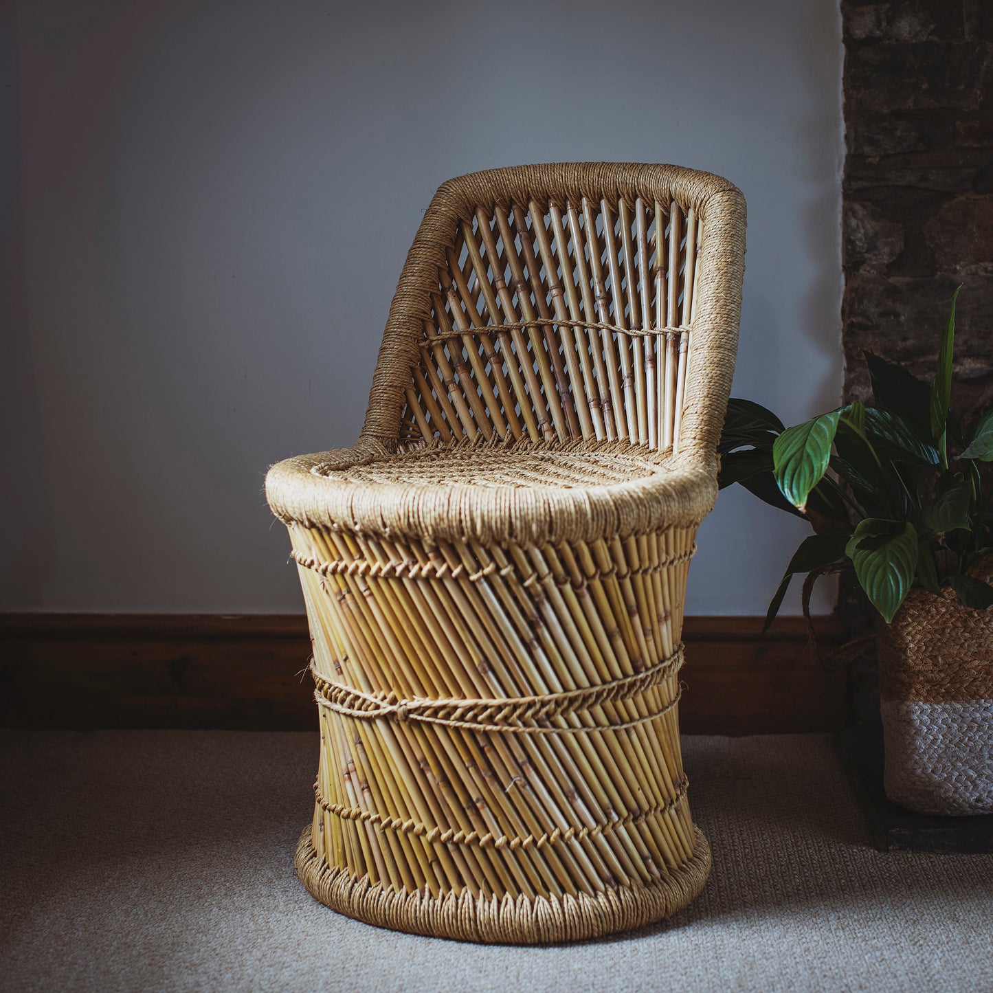 Square Back Cane And Jute Chair