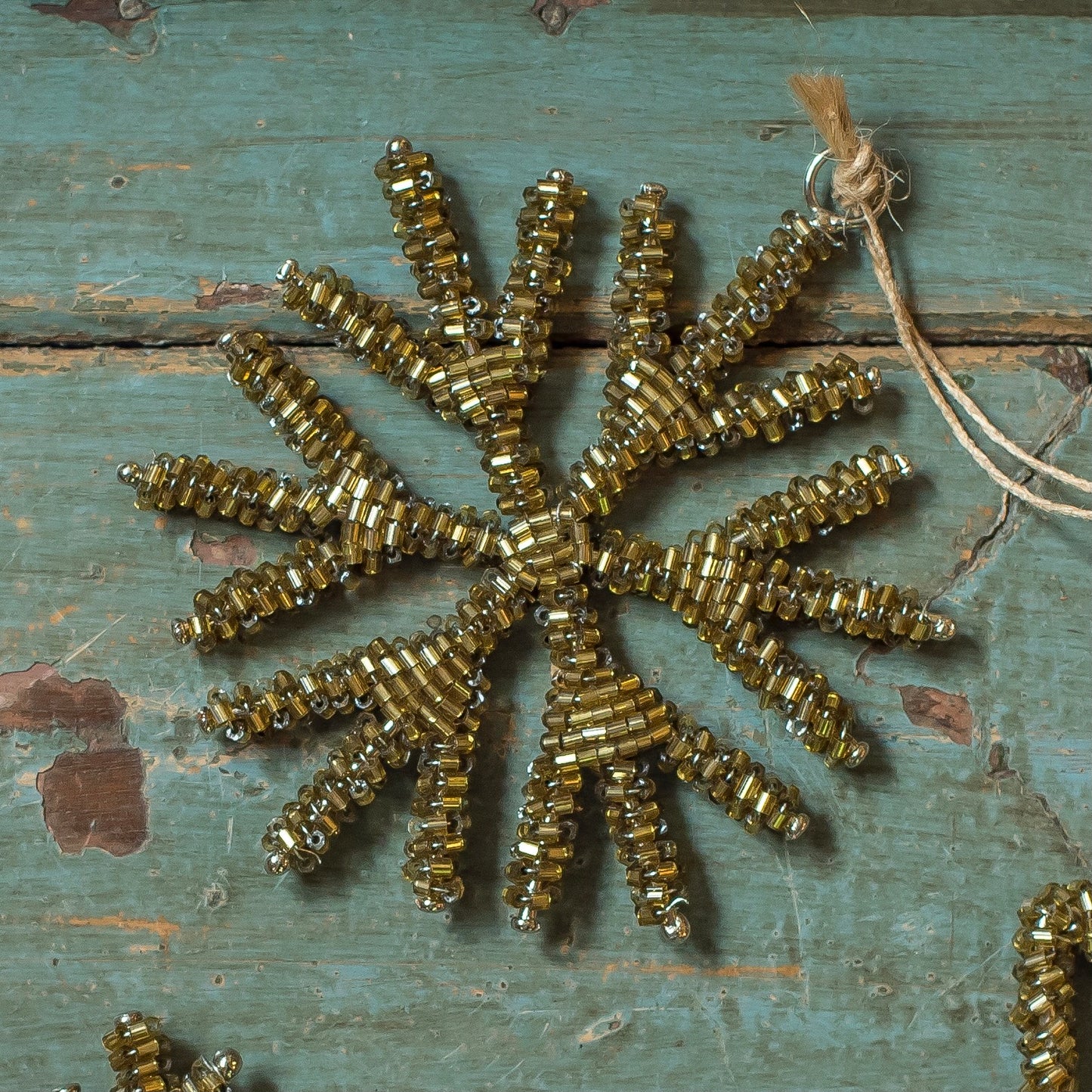 Antique Gold Medium Glass Beaded Snowflake
