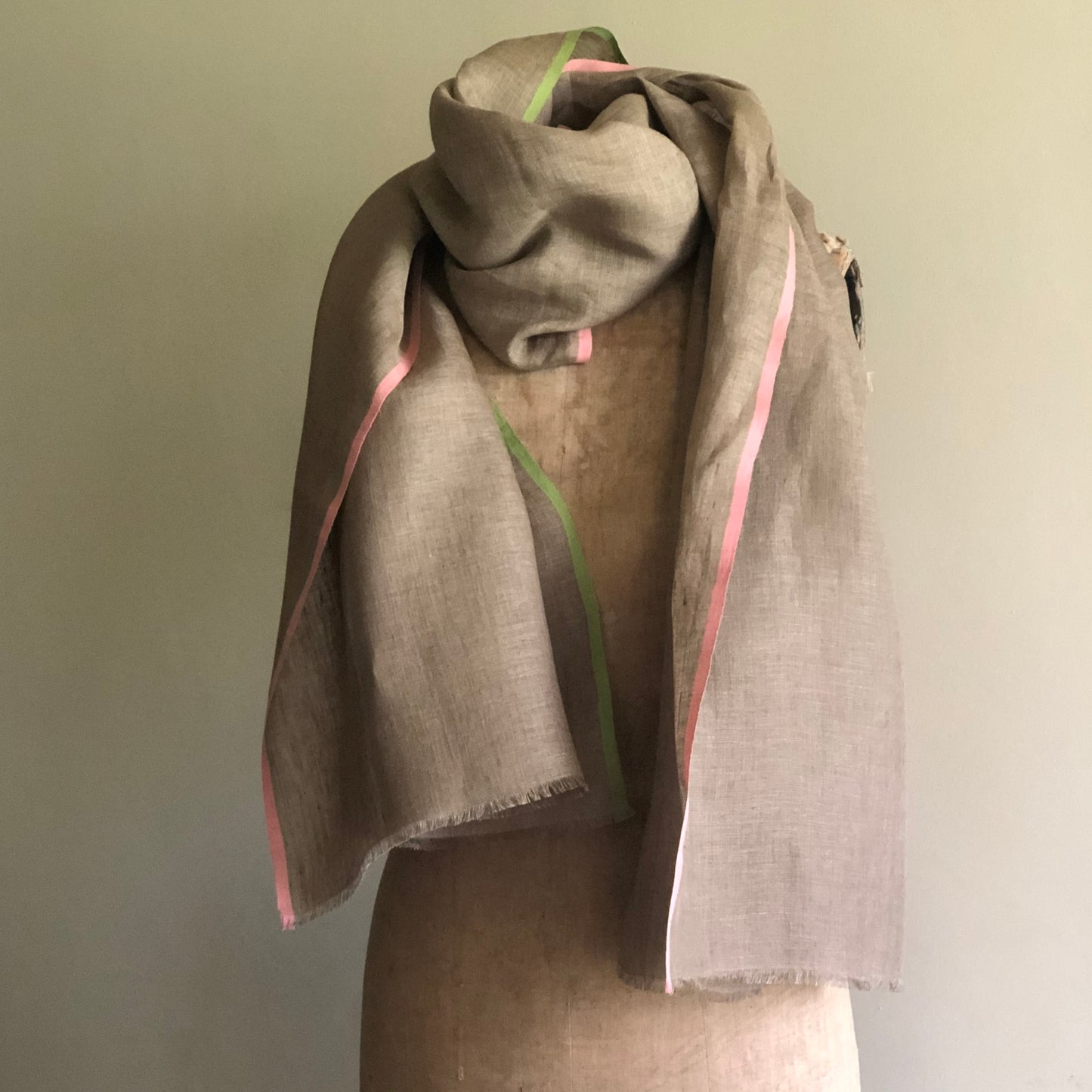 Pink And Green Edging Linen Scarf