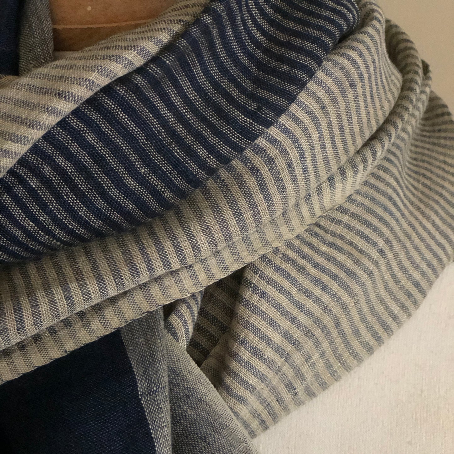 Dark Navy And Red Lines Linen Scarf