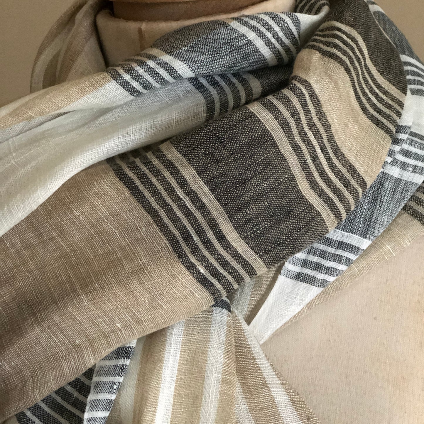 Black and Taupe Linen Scarf