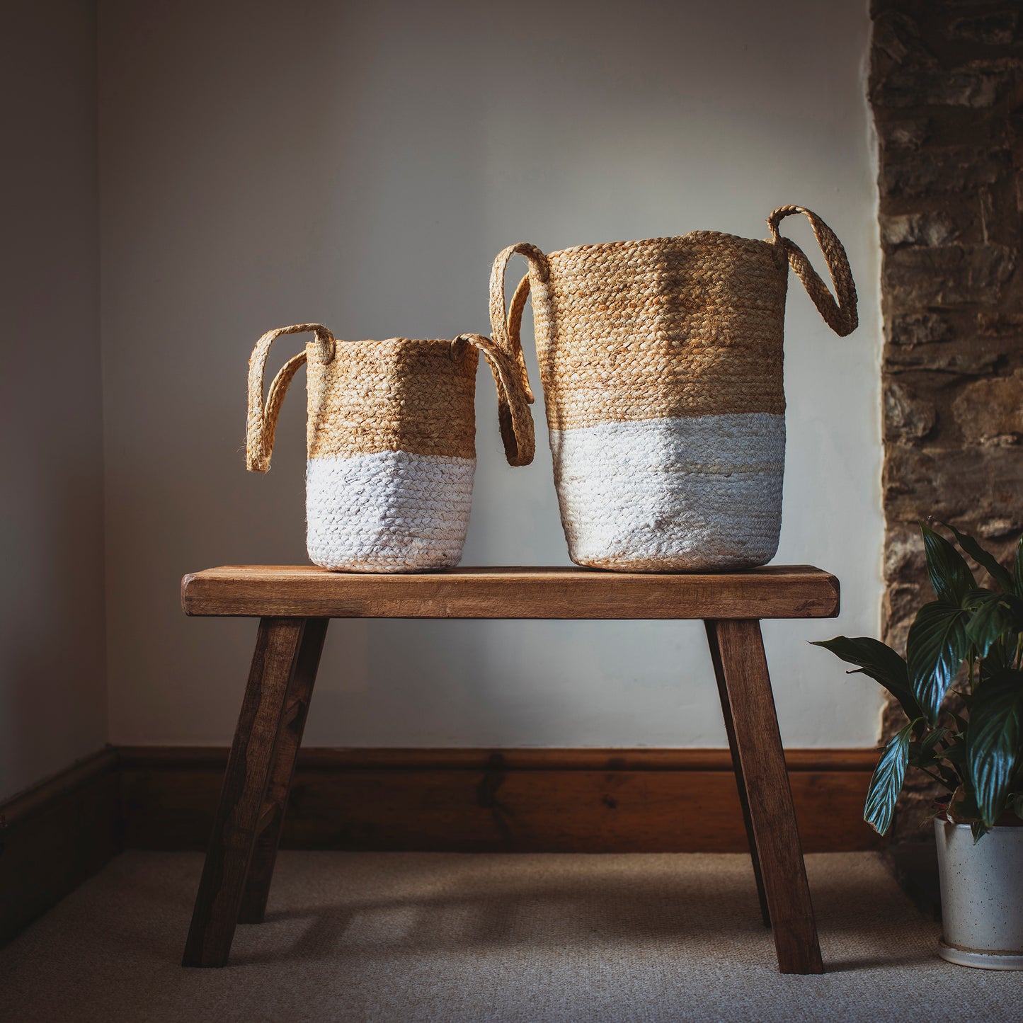 White And Natural Jute Baskets
