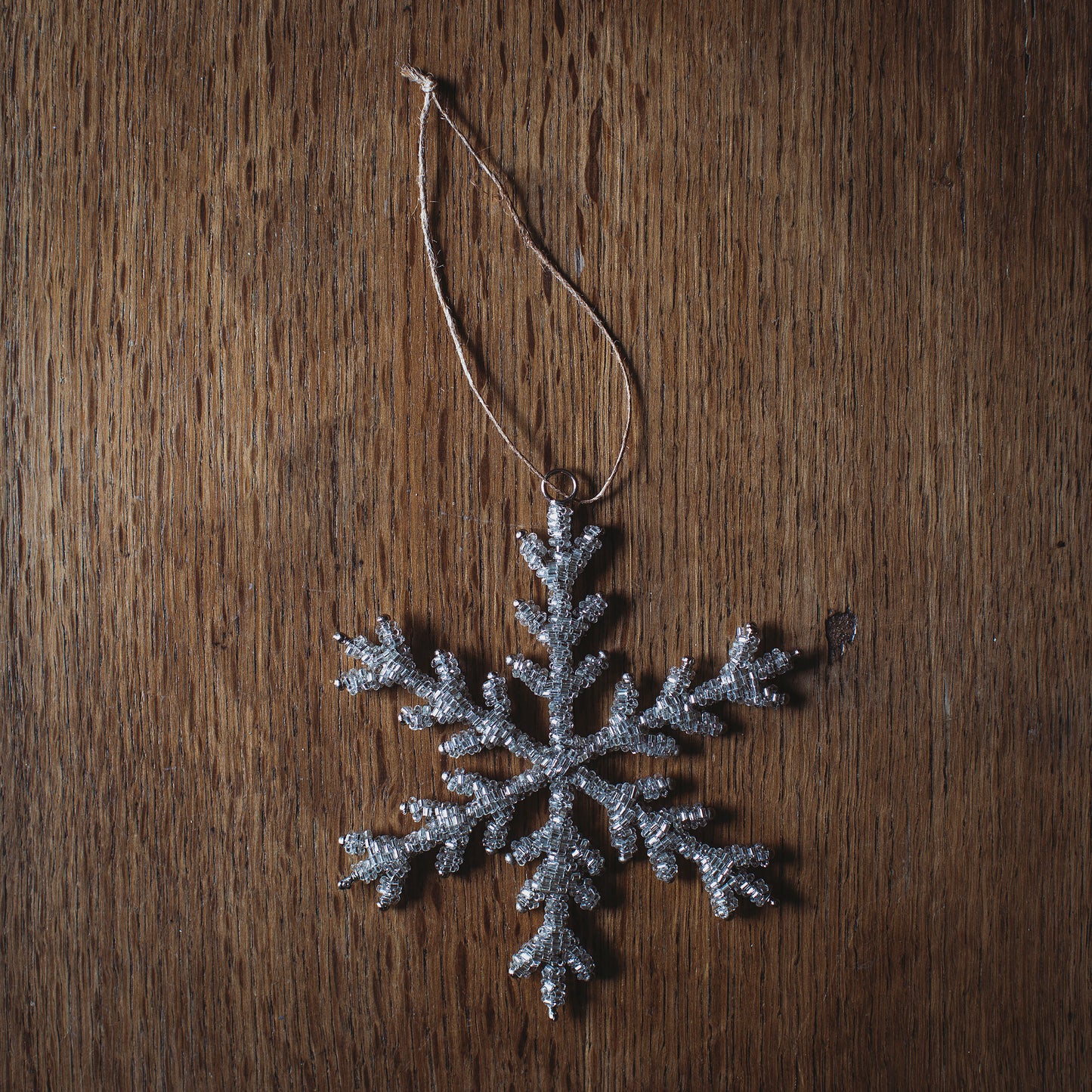 Silver Glass Beaded Large Snowflake