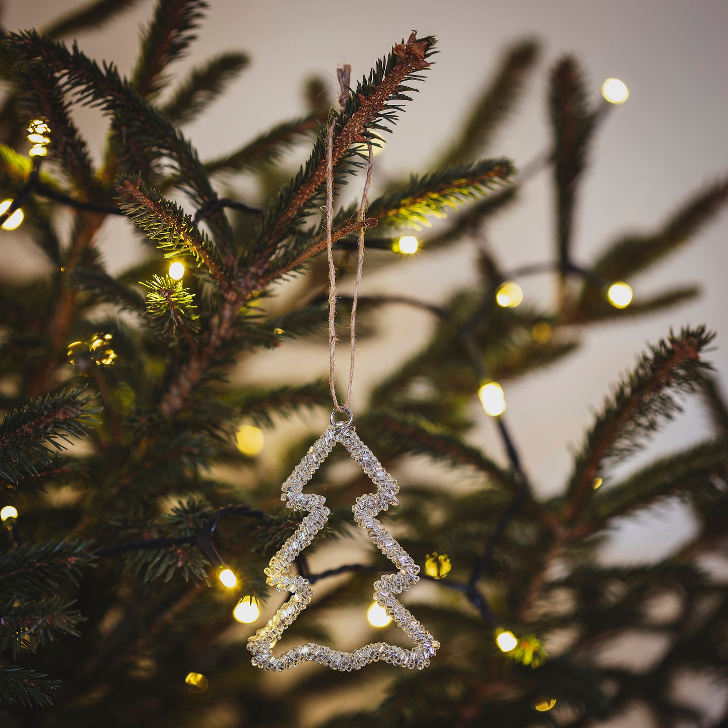 Silver Glass Beaded Tree Decoration