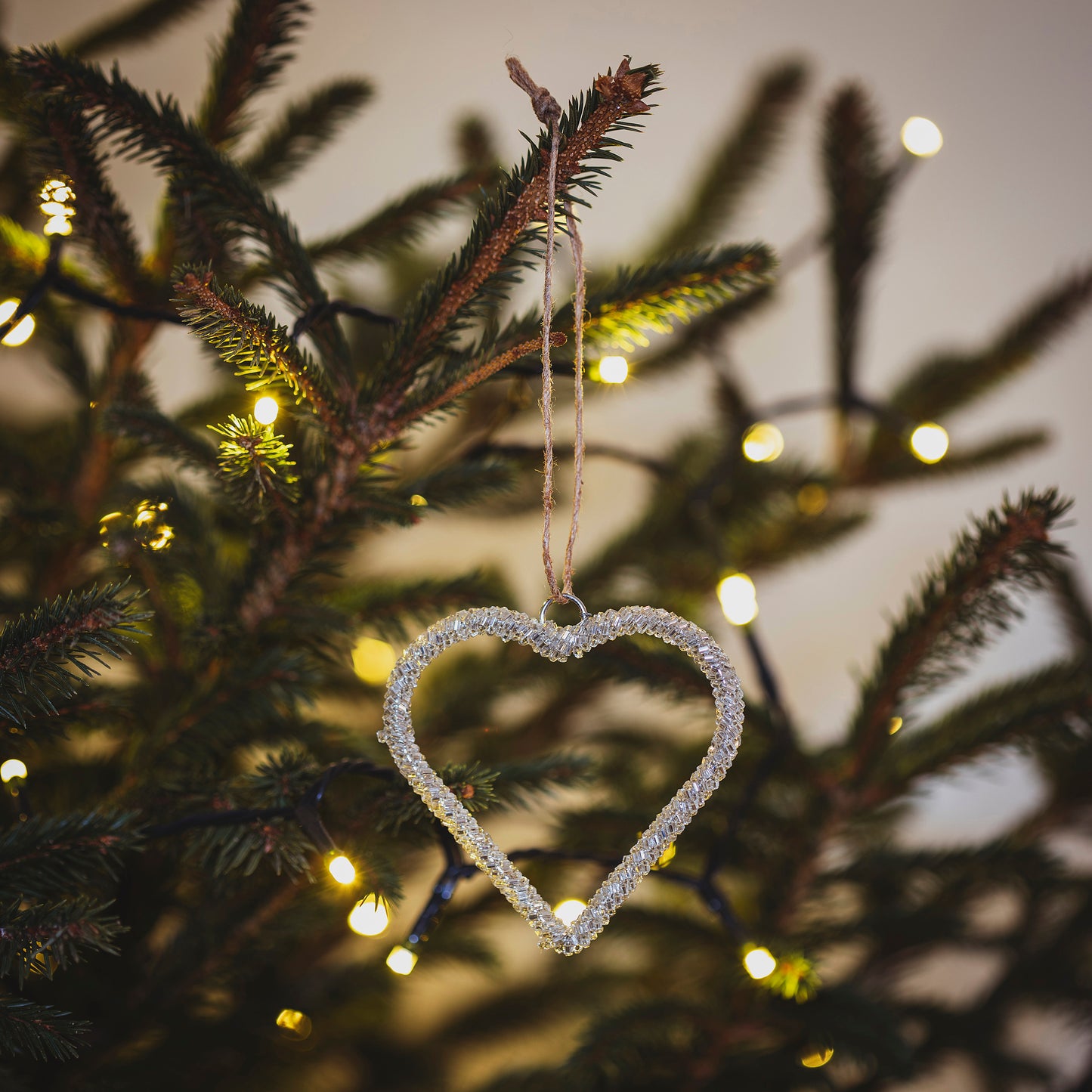 Silver Glass Beaded Heart Decoration