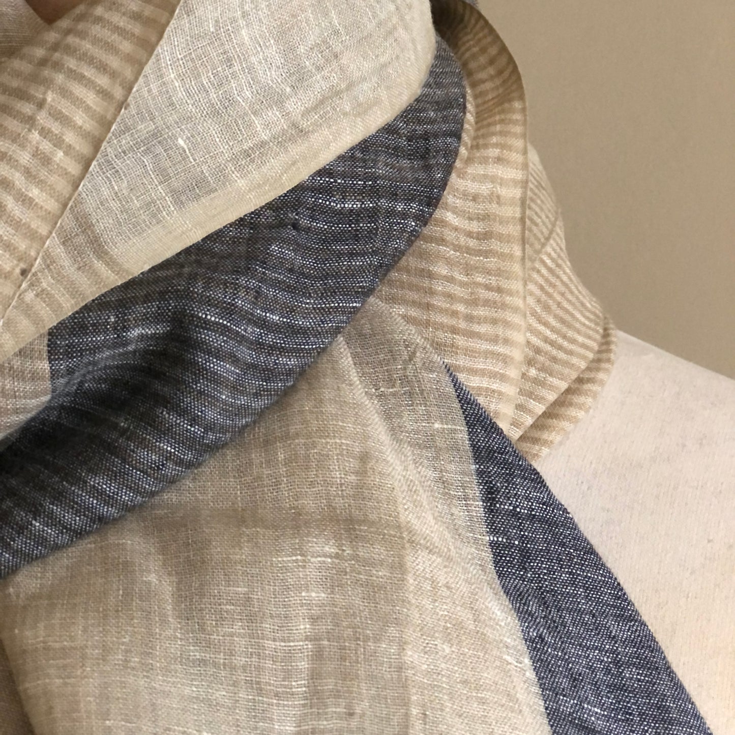 Black And Taupe Lines Linen Scarf