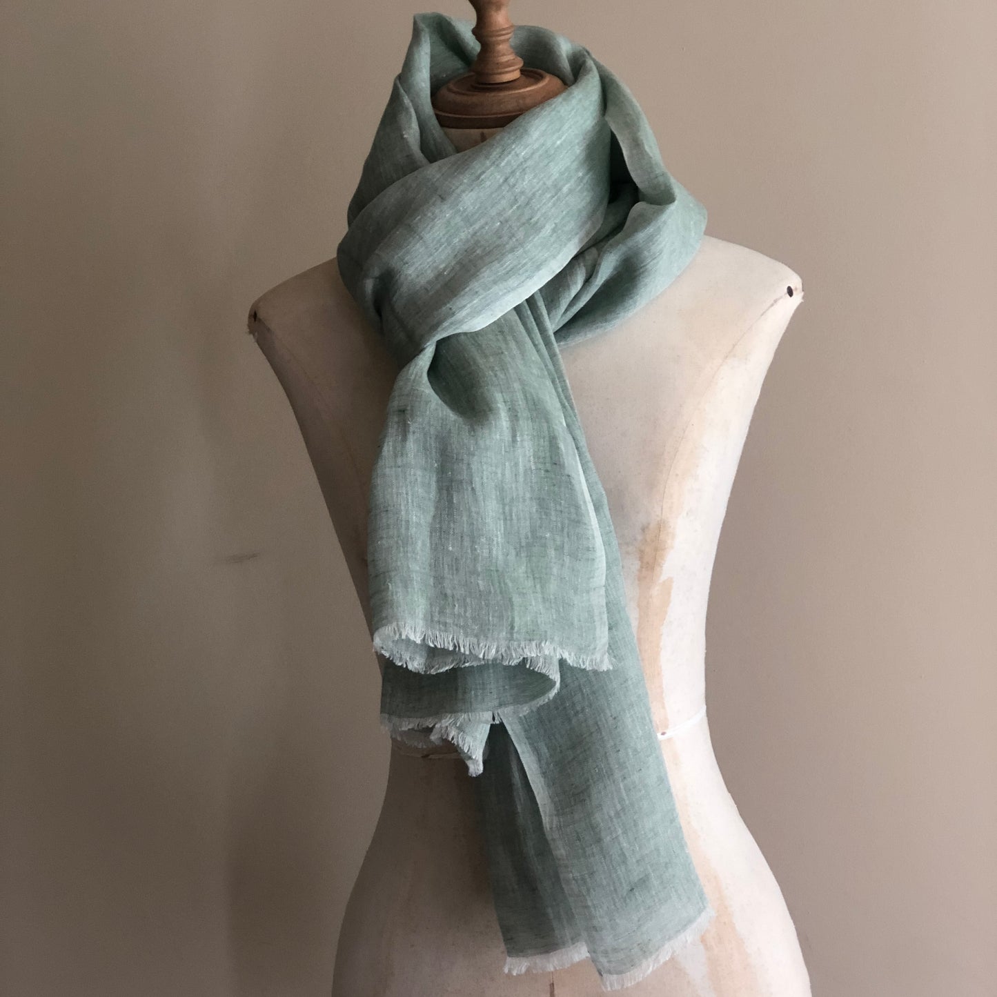 Soft Green Pure Linen Scarf