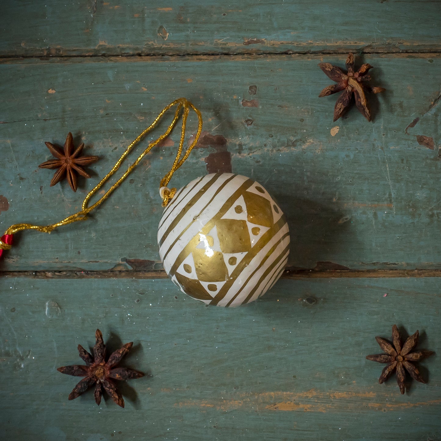 Papier Mache Baubles with Gold Detail - 3 Designs