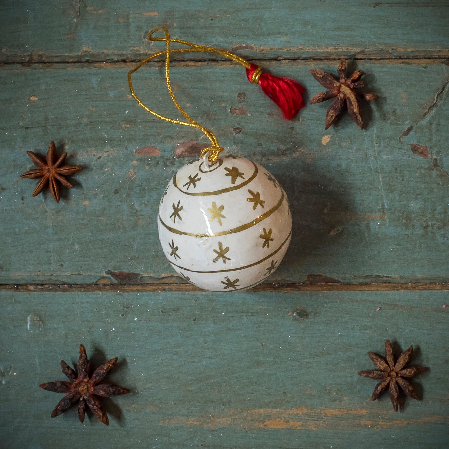 Papier Mache Baubles with Gold Detail - 3 Designs