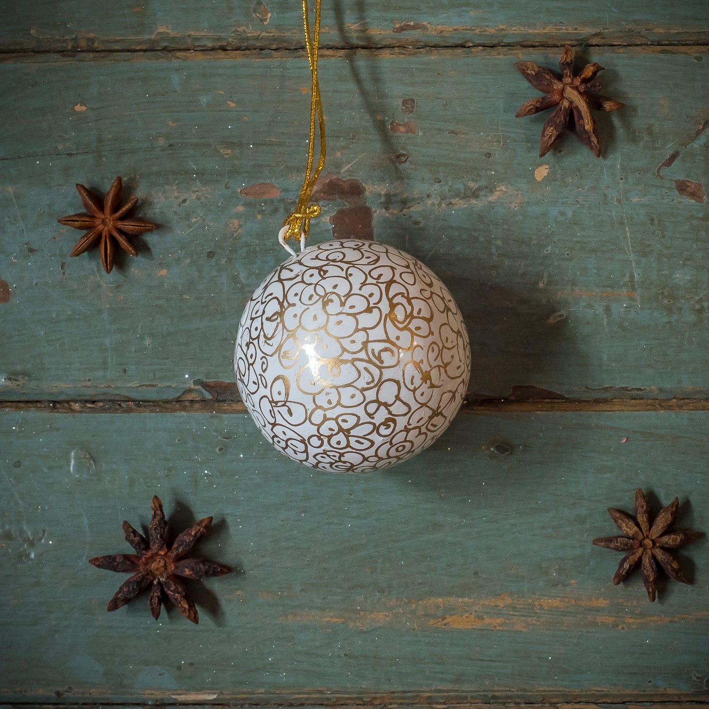 Papier Mache Baubles with Gold Detail - 3 Designs