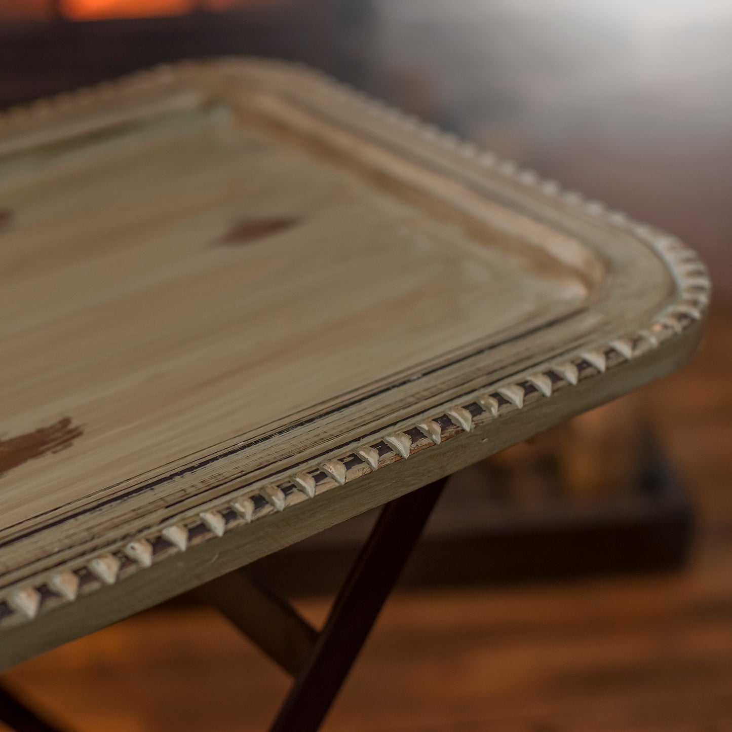 Large Painted Tray With Metal Legs
