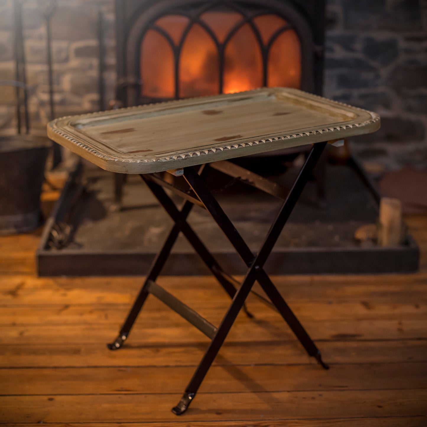 Large Painted Tray With Metal Legs