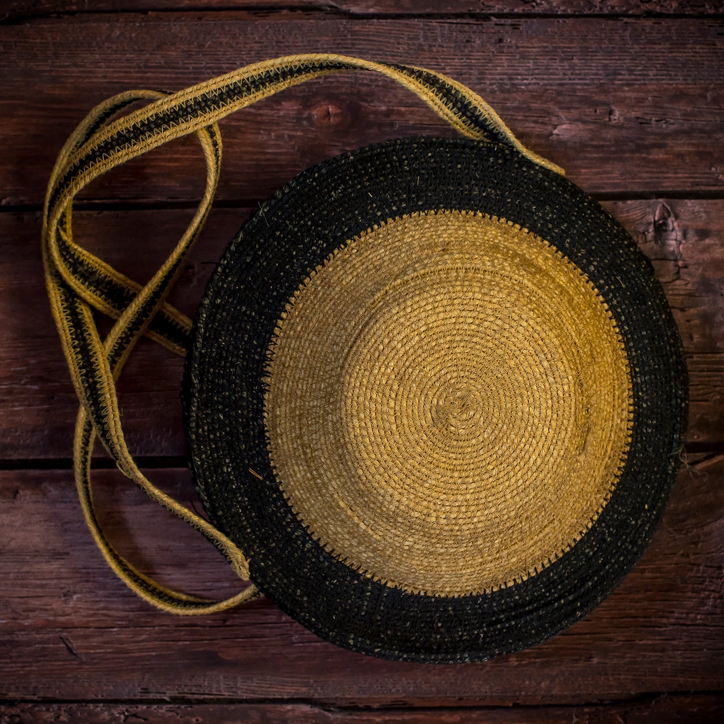 Round Natural And Black Jute Bag