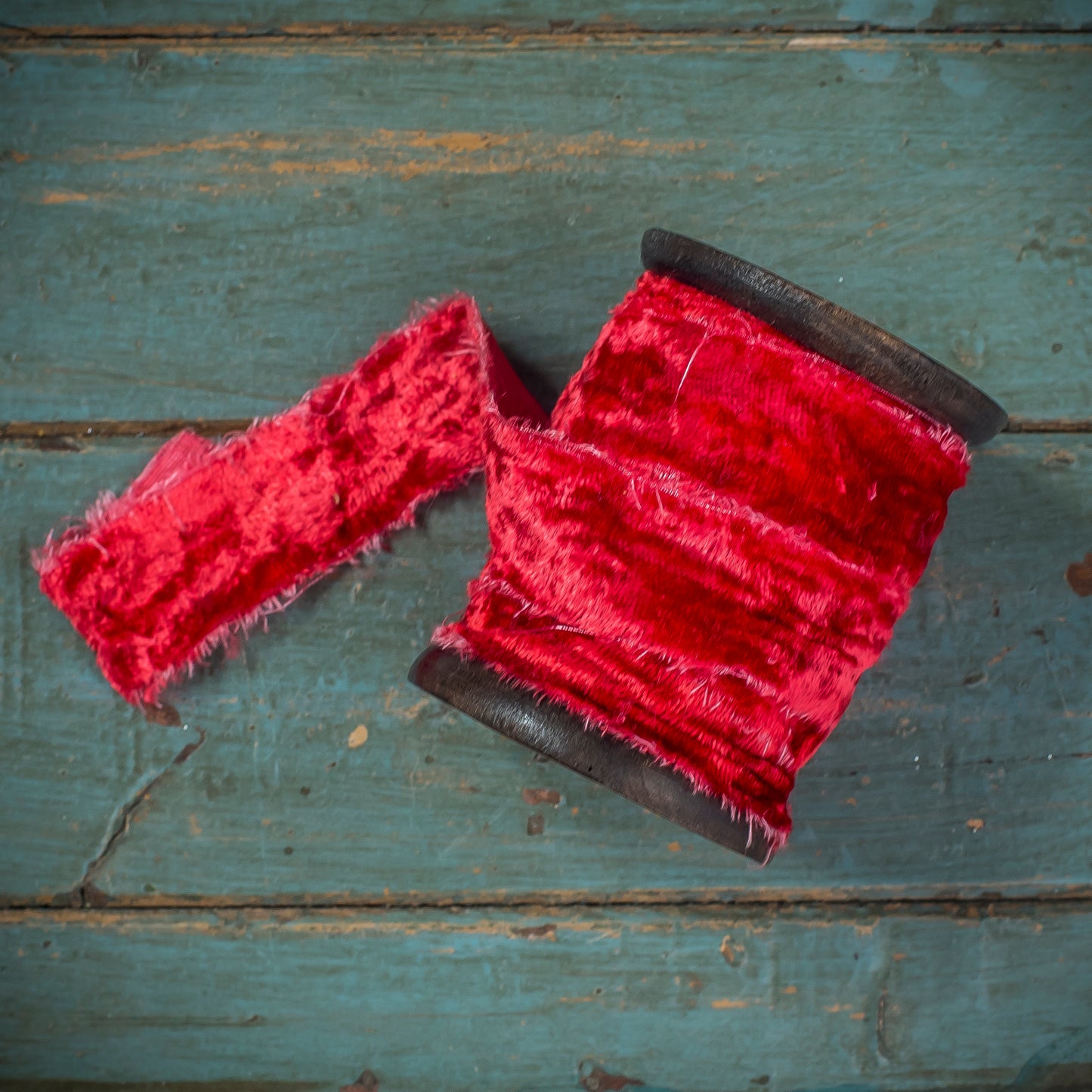 Red Wide Frayed Velvet Ribbon
