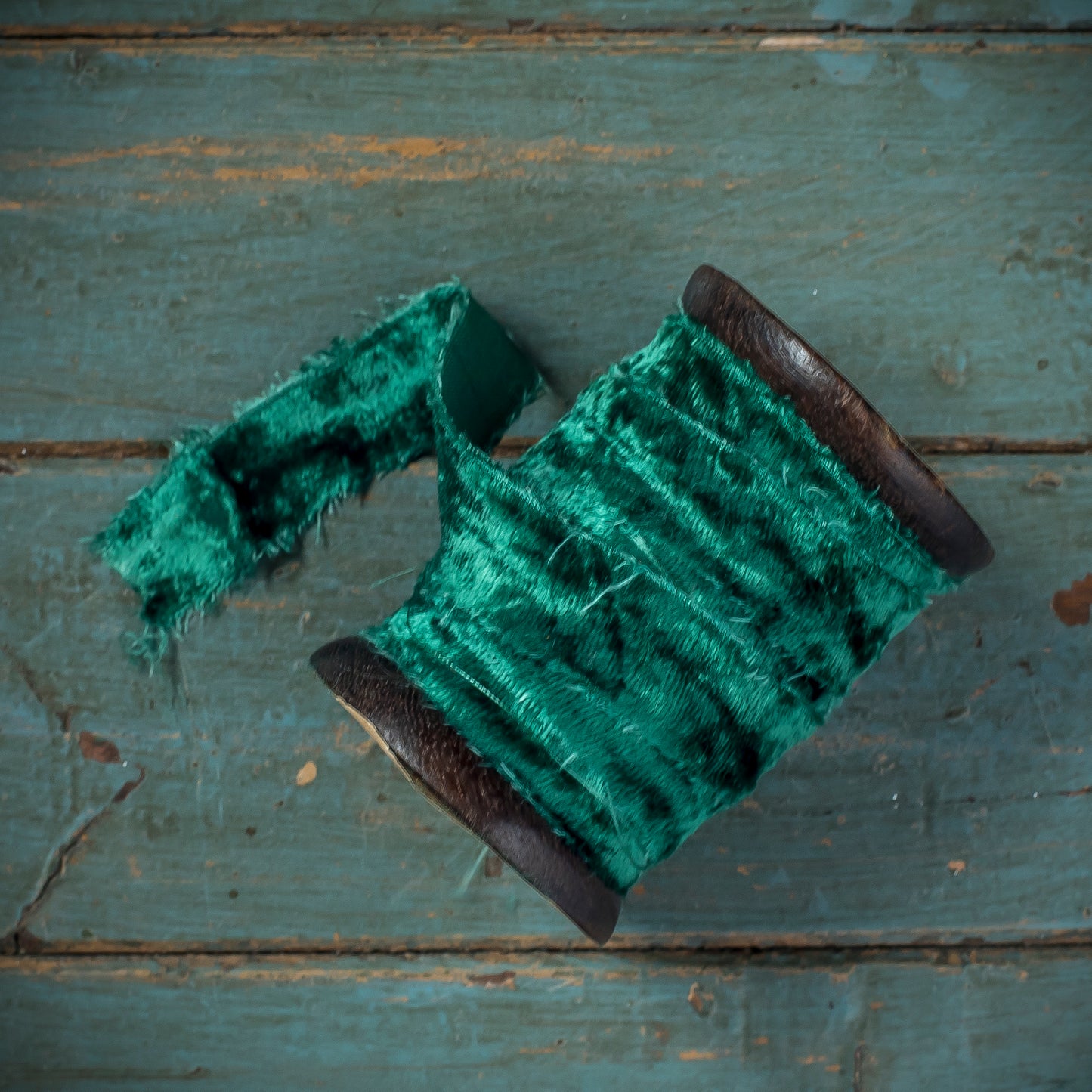 Peacock Wide Frayed Velvet Ribbon