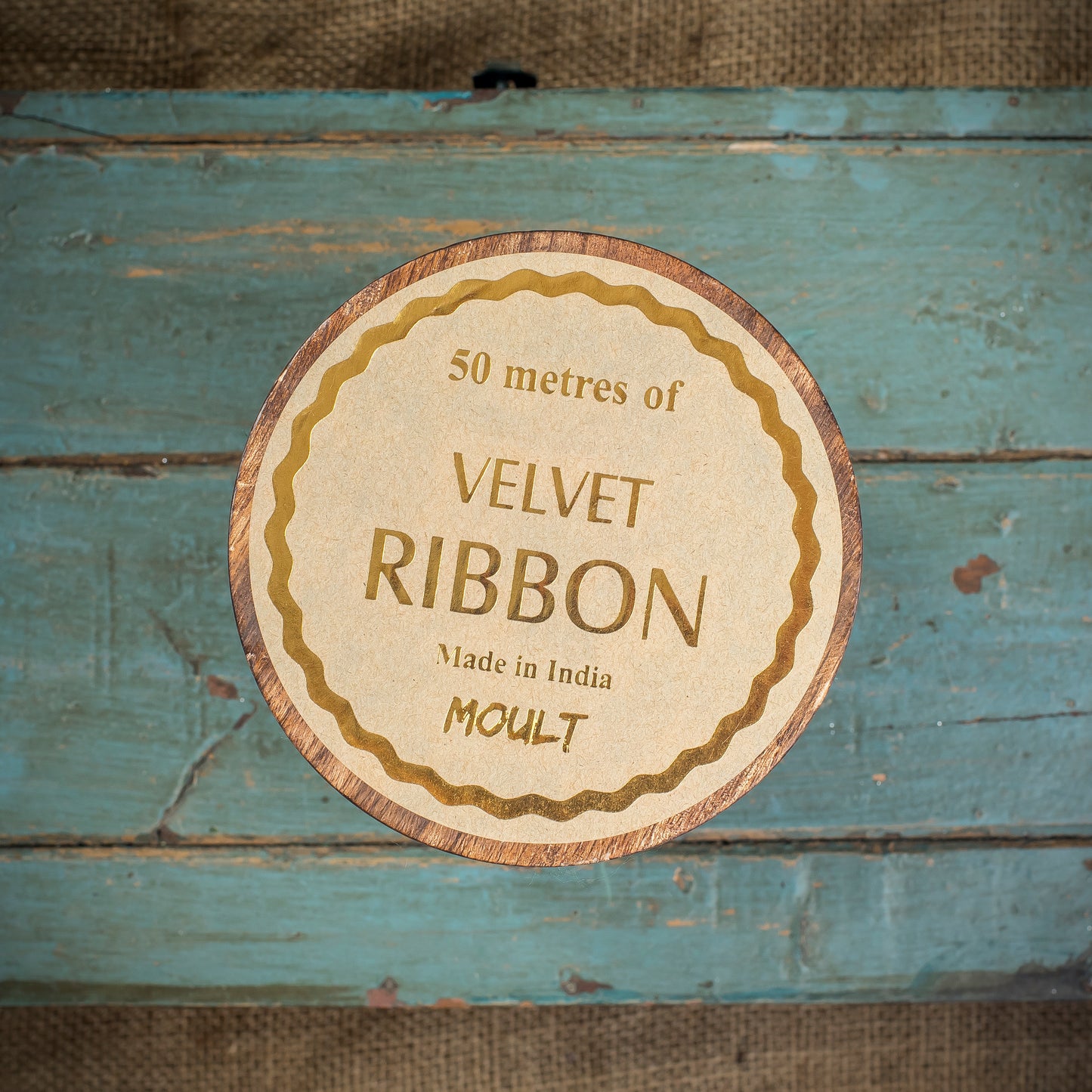 Very Large Spool Of Frayed Green Velvet Ribbon