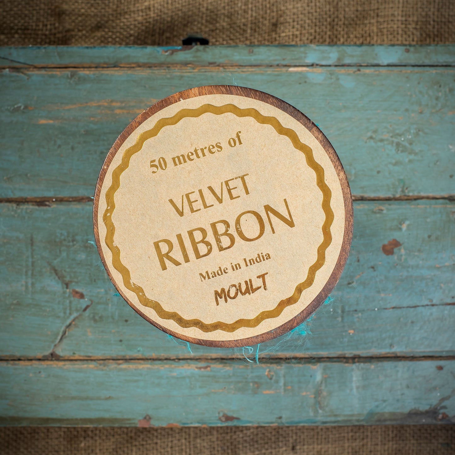 Very Large Spool of Frayed Teal Velvet Ribbon