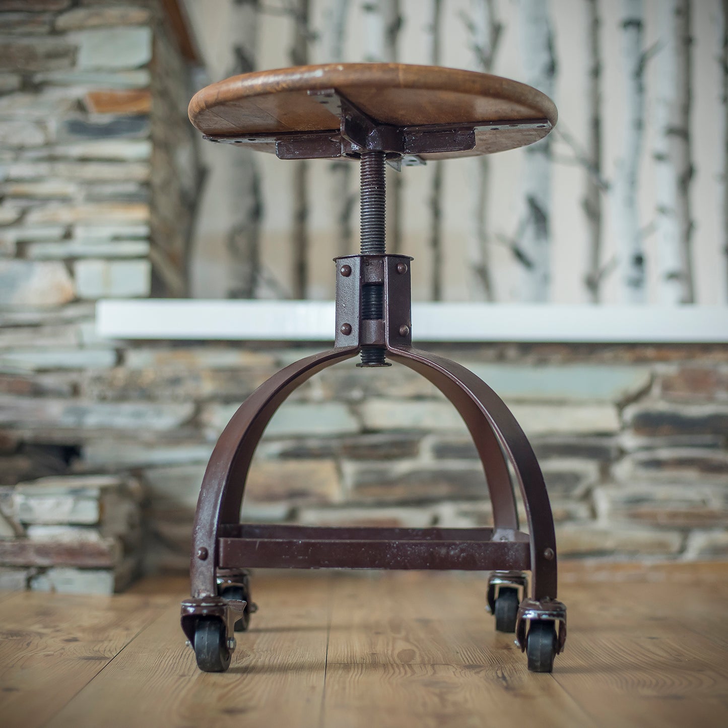 Industrial Metal Stool On Castors