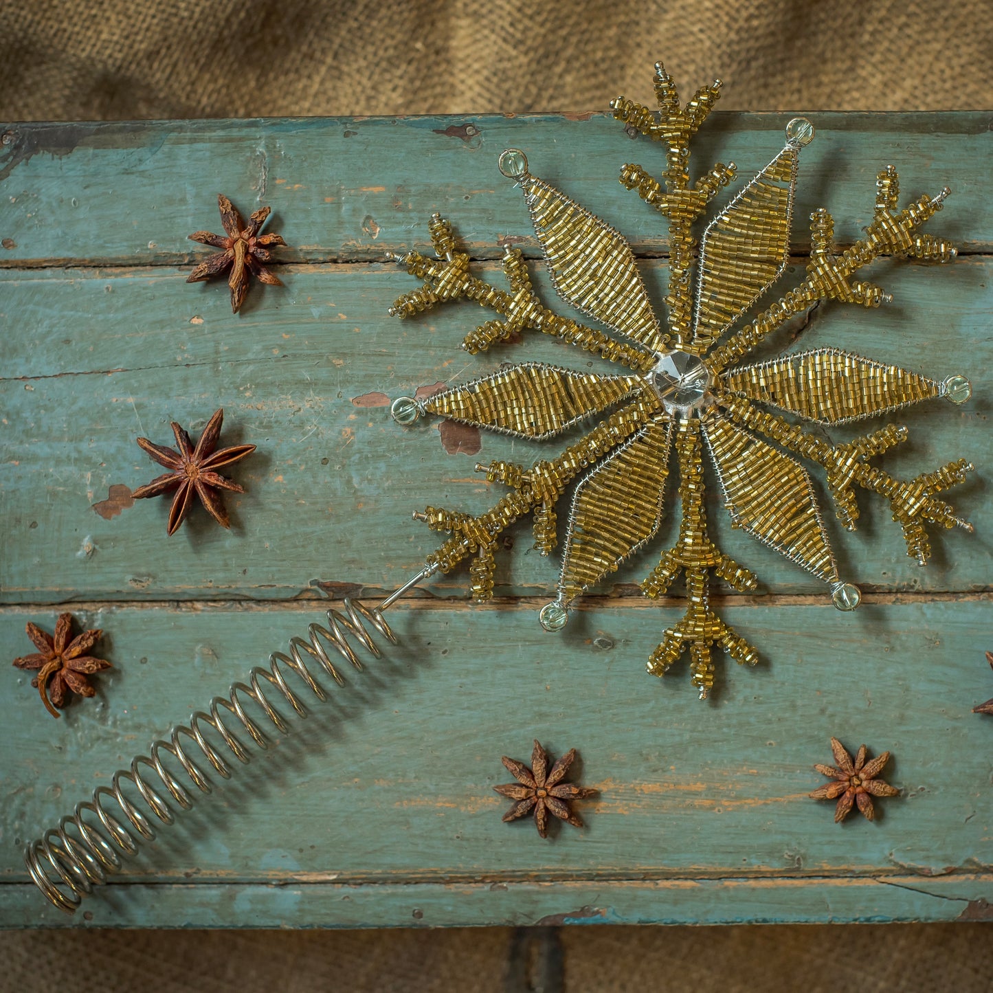 Antique Gold Glass Beaded Tree Topper