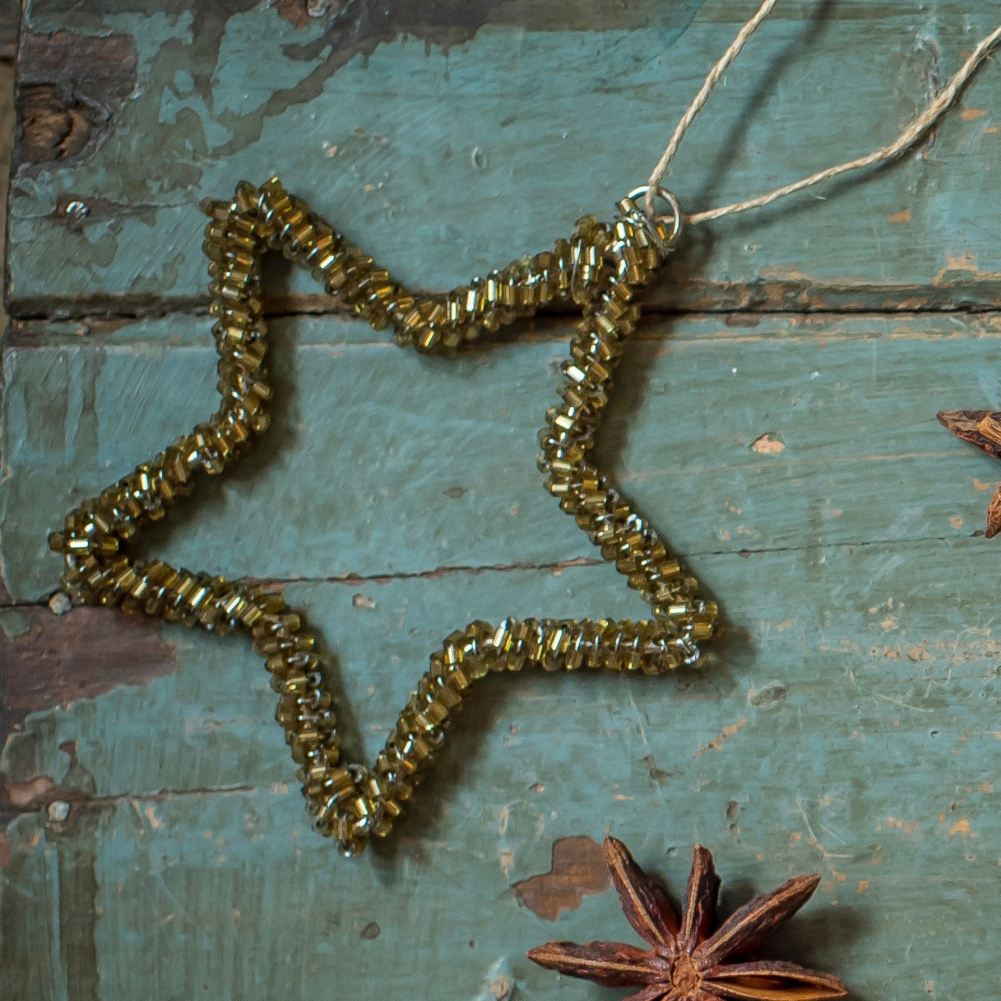 Smallest Antique Gold Glass Beaded Star