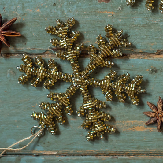 Antique Gold Large Glass Beaded Snowflake