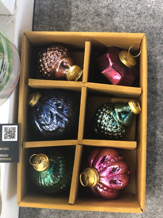 Box of Six Jewel Coloured Glass Baubles
