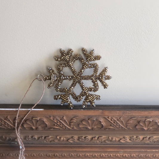Antique Gold Glass Beaded Smallest Snowflake