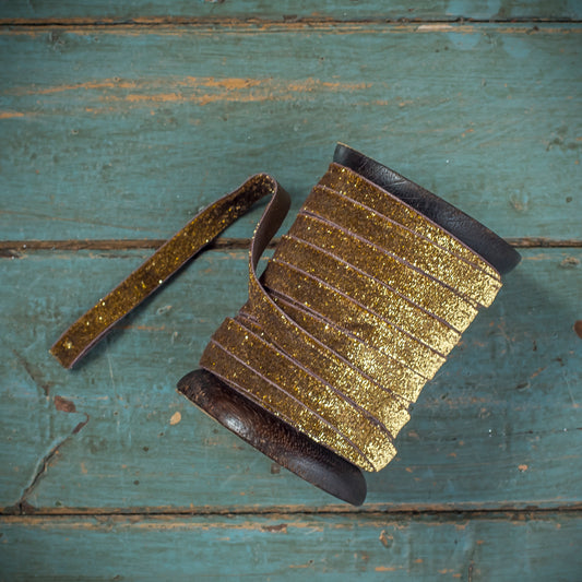 Golden Brown Velvet Ribbon With Sparkle - 10mm