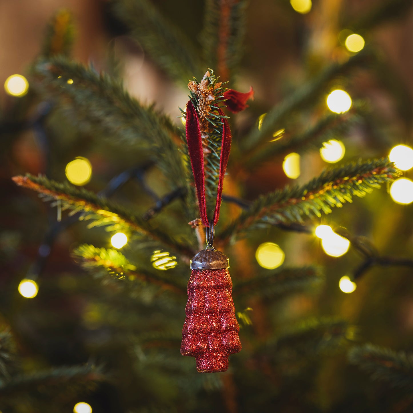 Mini Red Glitter Christmas Tree Decoration
