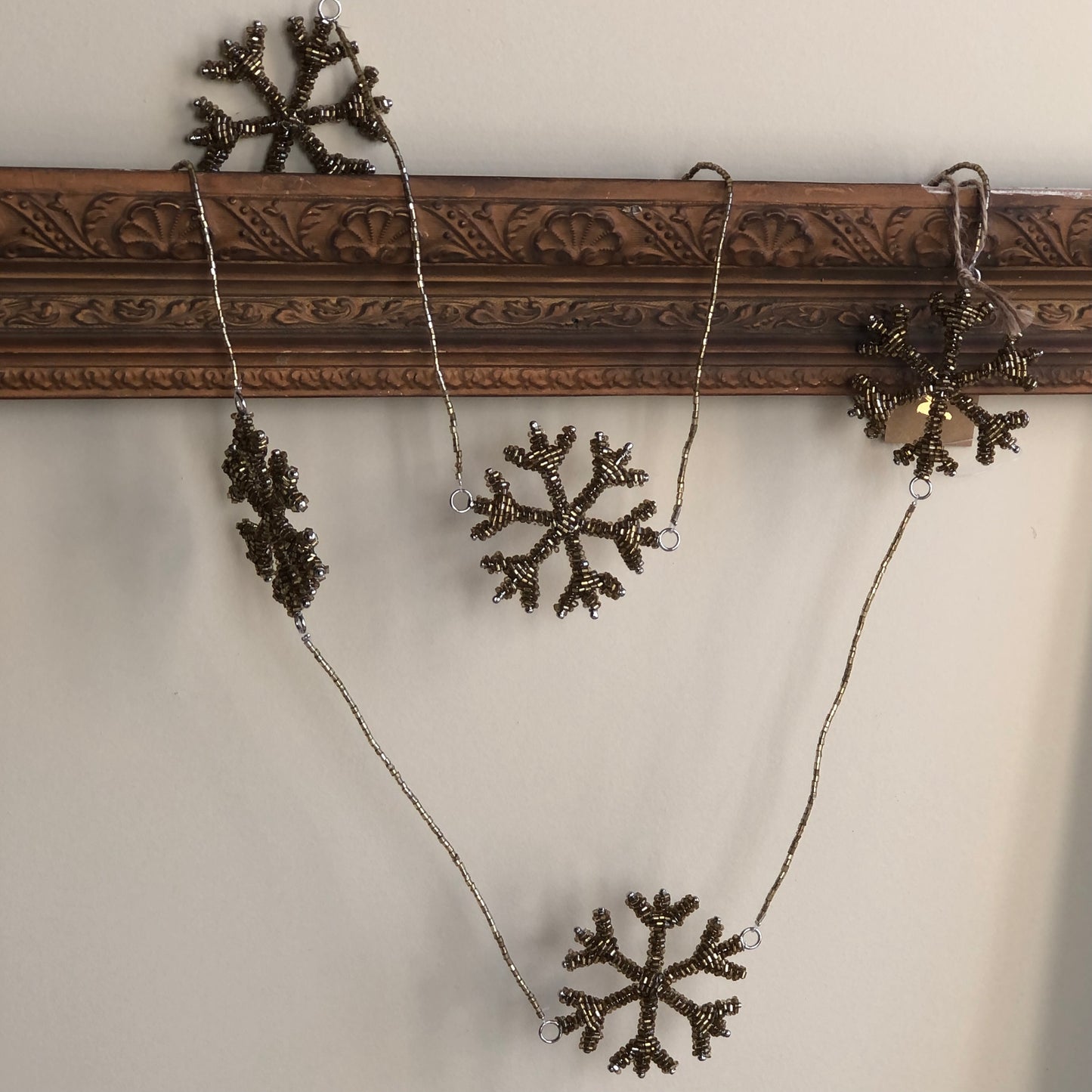 Antique Gold Glass Beaded Snowflake Garland 2