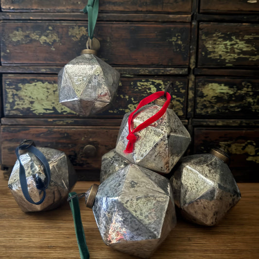 Siver Geometric Glass Baubles