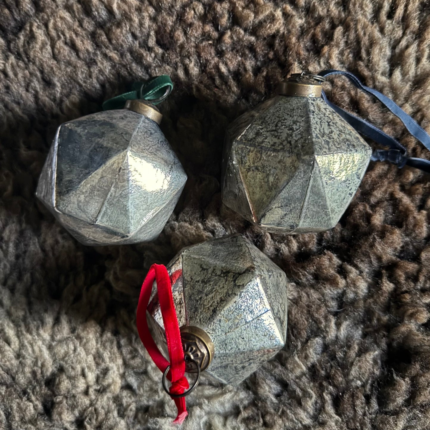 Siver Geometric Glass Baubles