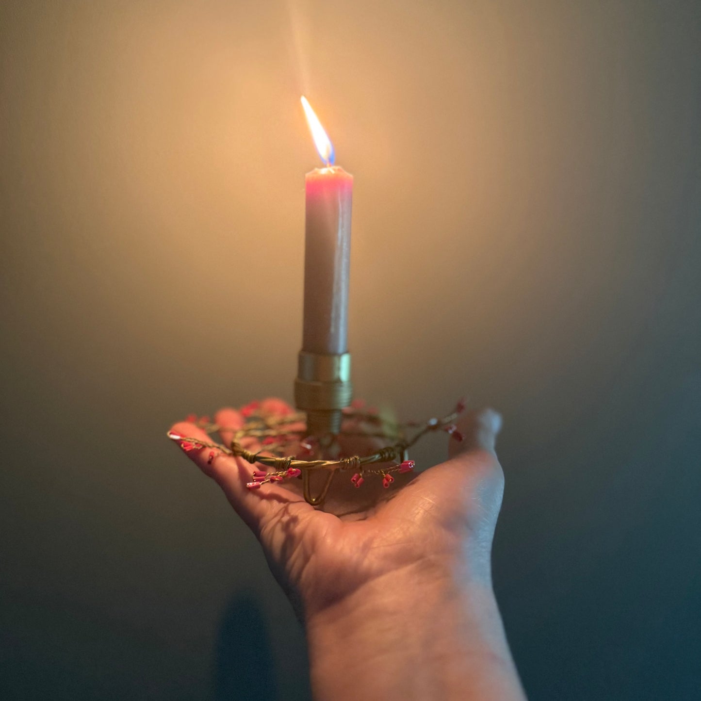 Red Beaded Candle Holder