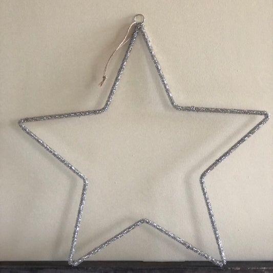 Large Silver Glass Beaded Star Decoration