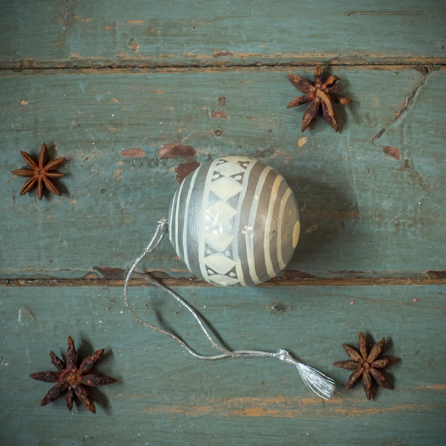 Papier Mache Baubles with Silver Detail - 3 Designs