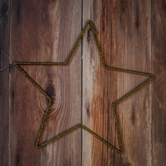 Large Antique Gold Glass Beaded Star Decoration
