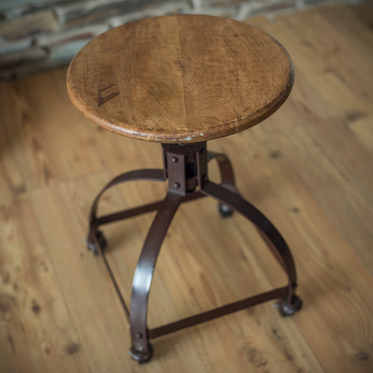 Industrial Metal Stool On Castors
