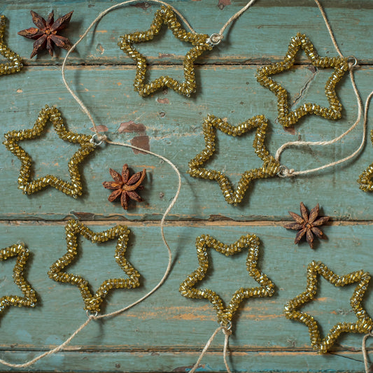 Antique Gold Glass Beaded Star Garland